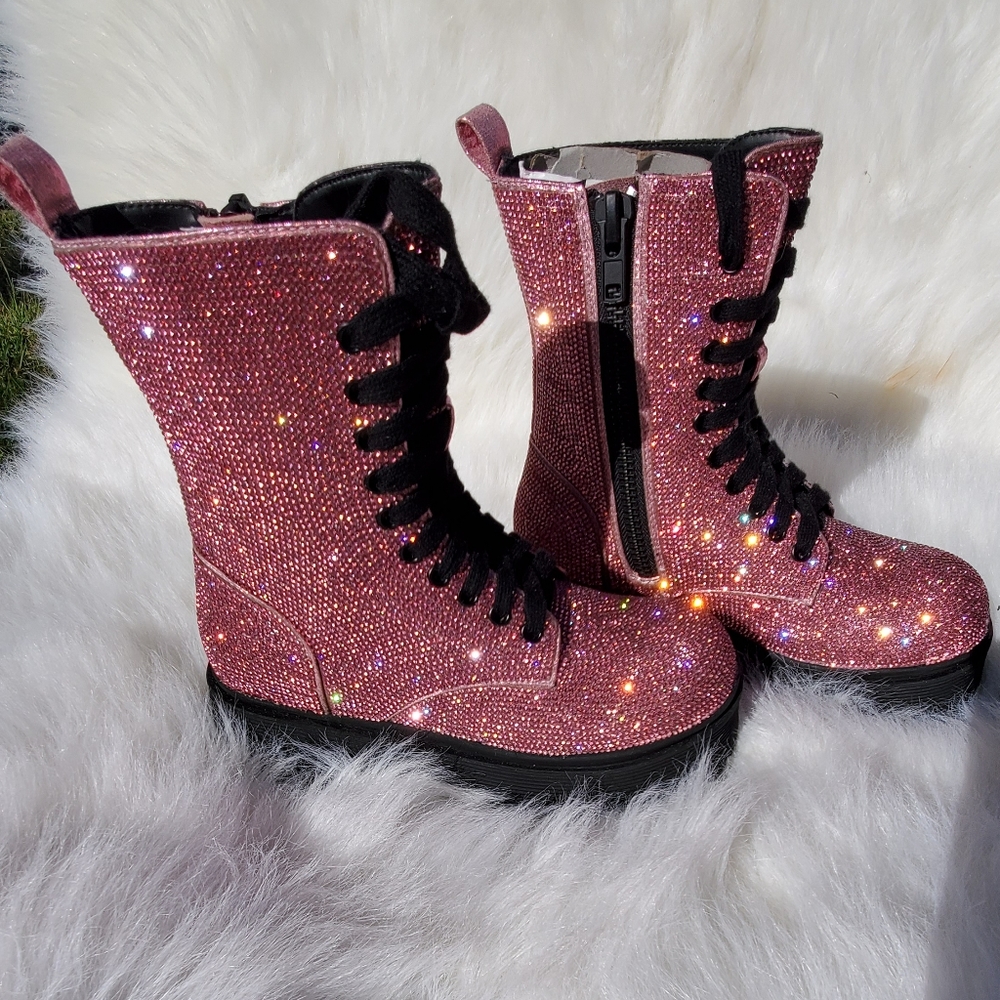 Dolls Kill Pink Glitter Combat Boots